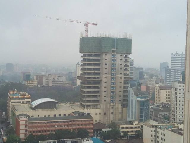 A Nairobi building site during construction, dusty and unfinished